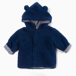 Magnetic Me Navy Sherpa Fleece Jacket with Striped Lining